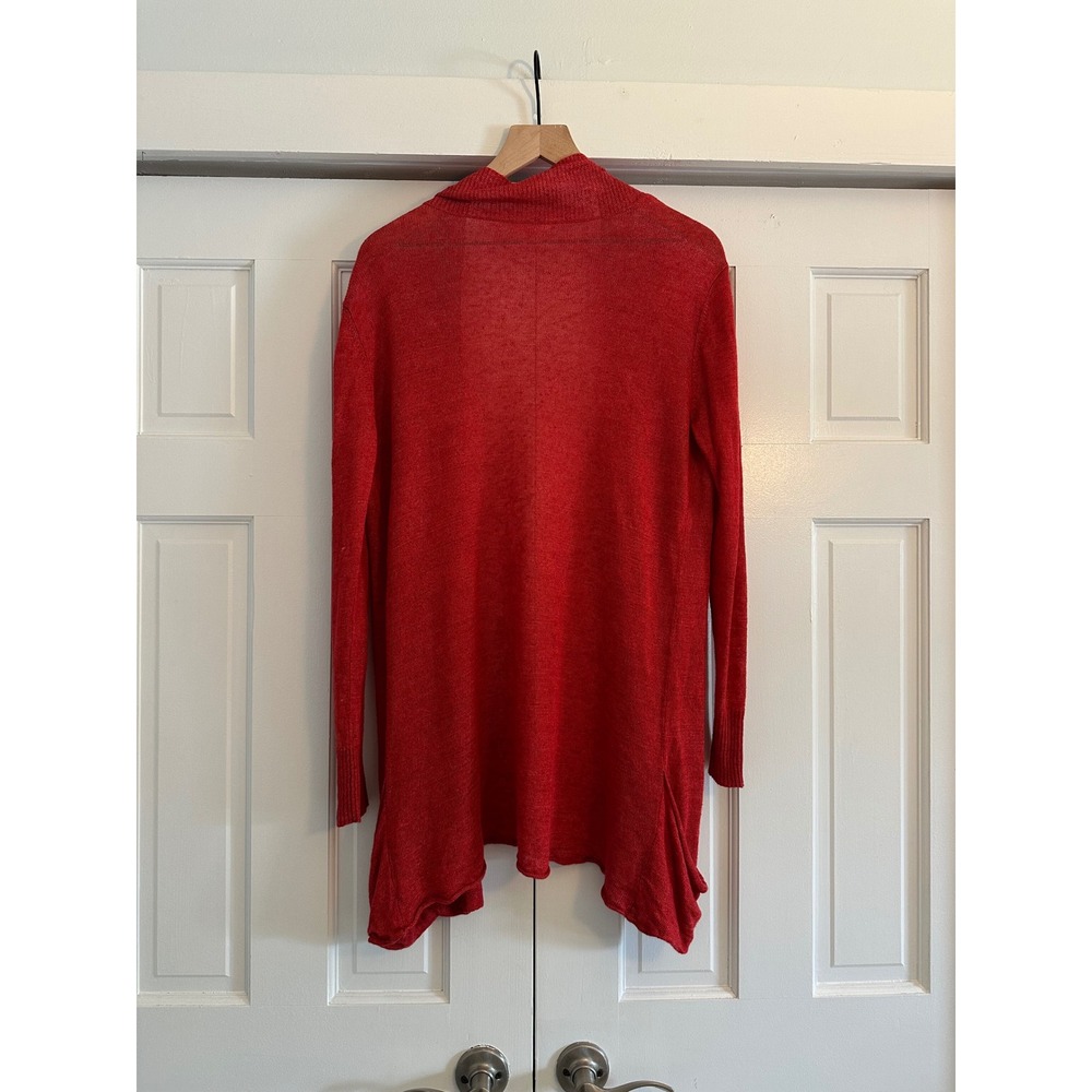 Eileen Fisher Red 100% Linen Italian Yarn Open Front Cardigan Sweater Womens M - Picture 5 of 5